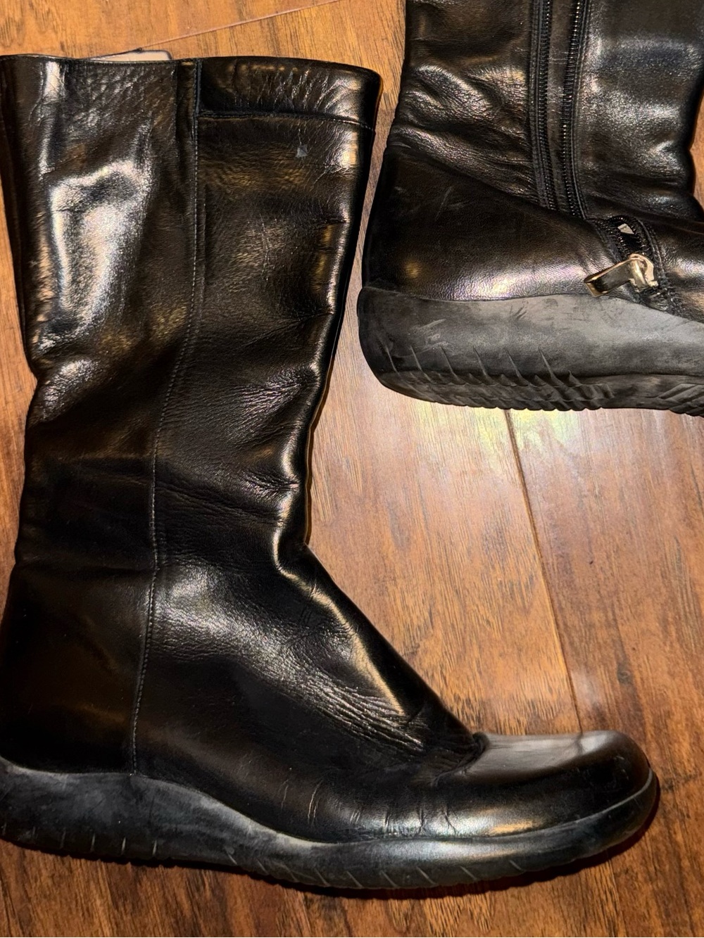 Rovesi Italian Black Leather Wedge Mid-Calf Boots